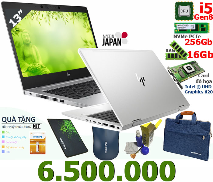 HP Nhật: i5 Gen 8 - Ram 16Gb - M2 256- LCD 13inch