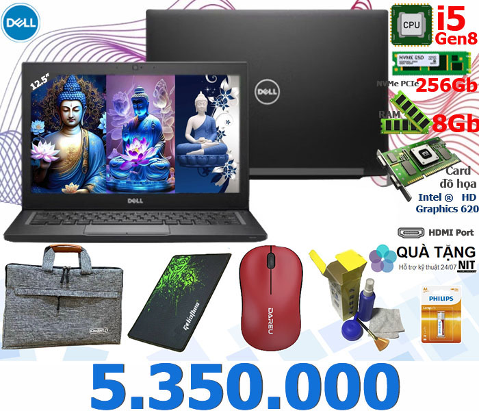 Dell Mỹ: i5 Gen 8 - Ram 8Gb - M2 256 - LCD 12.5inch