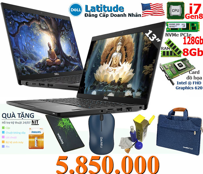 Dell Mỹ: i7 Gen 8 - Ram 8Gb - M2 128 - LCD 13inch